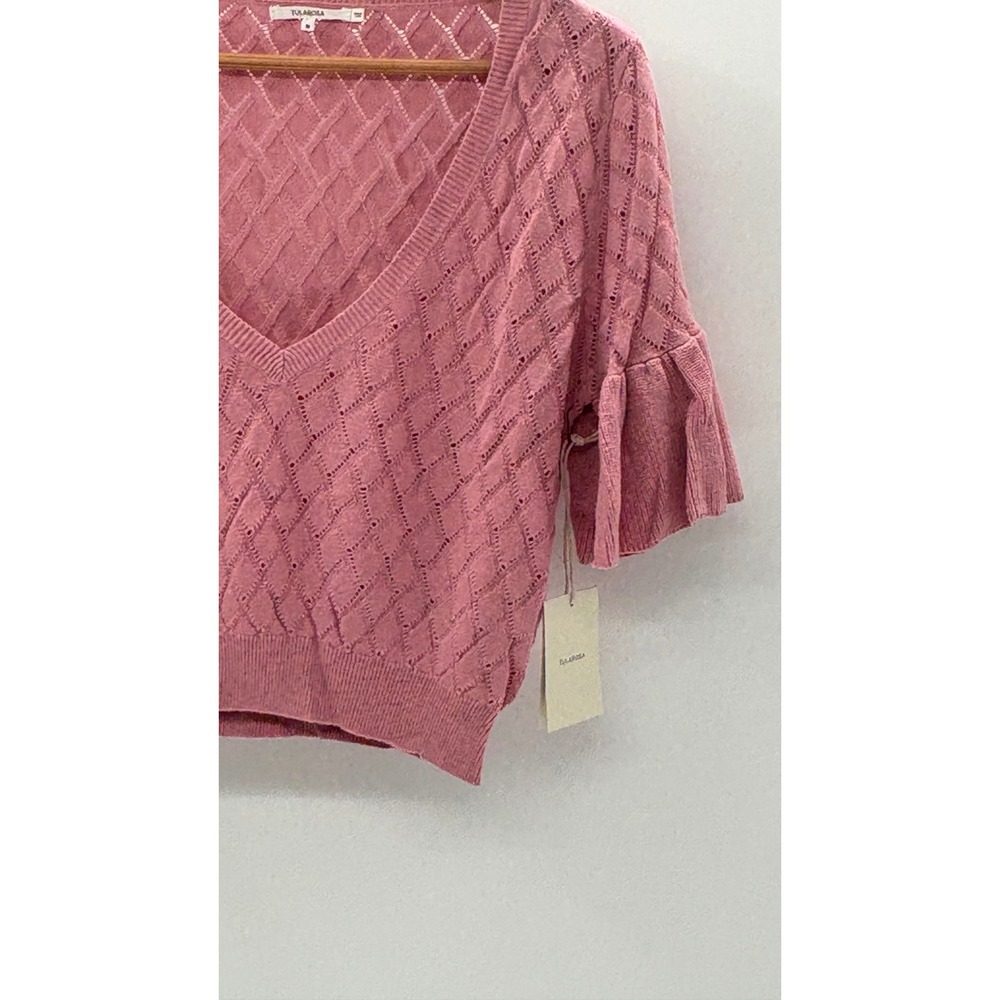 Tularosa Revolve Sweater Blouse Flutter Sleeve Crochet Women Medium Pink New - Picture 4 of 13